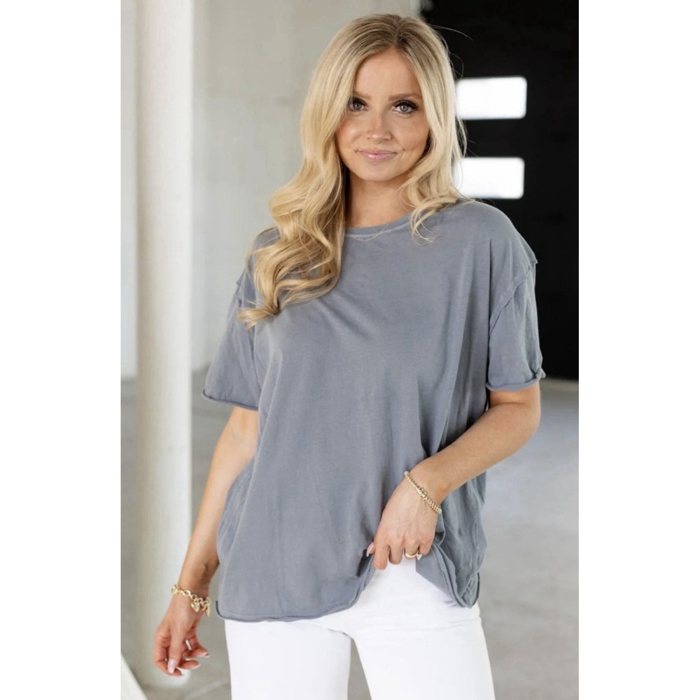 Free People Nina Tee We The Free Charcoal SM Lagenloook Indie Sleaze Grunge Boxy